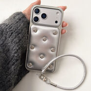 ins風(fēng)立體玫瑰花適用蘋(píng)果17promax手機殼iphone16保護套15pro新款 銀色（加掛繩） iPhone 16 Pro Max