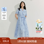 茵曼（INMAN）度假風(fēng)刺繡連衣裙2025夏季女裝新品設計感純棉收腰寬松裙子 天空藍 L