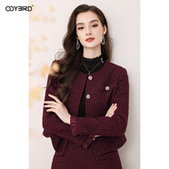 歐迪鳥(niǎo)（ODYBIRD）復古酒紅色小香風(fēng)套裝女秋冬2025新款外套半裙兩件套 酒紅色 S