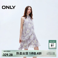 ONLY2025夏季新款淑女掛脖圓領(lǐng)荷葉邊短裙碎花連衣裙女|125207045 H3H瑞秋印花藍 M