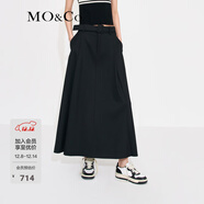 MO&Co.中高腰長(cháng)款壓褶寬松A字半身裙傘裙(附腰帶)設計感裙子摩安珂 黑色-第2批 M 165