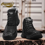 鱷魚(yú)恤馬丁靴男款冬季真皮加絨保暖棉鞋戶(hù)外休閑防滑防水工裝男鞋 黑色單鞋款 39