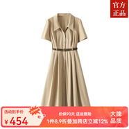 ZXEGI好品質(zhì)連衣裙早秋女裝松弛都市優(yōu)雅通勤襯衫領(lǐng)噴漆釘扣短袖連衣裙 卡其色 2XL