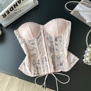 純欲重工刺繡網(wǎng)紗抹胸背心女2025秋季歐美綁帶魚(yú)骨修身顯瘦短上衣 粉色 S