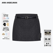 ANN ANDELMAN官方直營(yíng)秋季半身裙女新款包臀修身直筒腰帶毛呢短裙 黑色 S