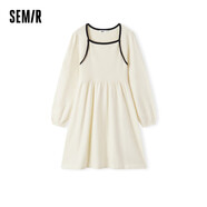 森馬（Semir）【跨晚同款】連衣裙女撞色方領(lǐng)針織裙法式優(yōu)雅冬季修身打底裙氣質(zhì) 淺卡其50311 L 165/88A