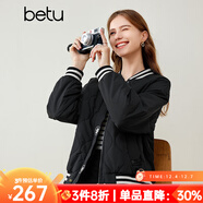 百圖年秋季新款短外套減齡百搭棒球服印花圖案外套女2309D07 黑色 XS