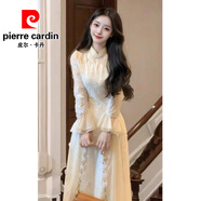 皮爾卡丹（pierre cardin）新中式氣質(zhì)立體蝴蝶旗袍連衣裙女裝秋冬新款白色仙氣高端國風(fēng)裙子 圖色連衣裙 S 建議80-95斤