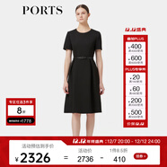 PORTS寶姿春季新品女裝優(yōu)雅純色通勤腰帶裝飾束腰短袖連衣裙 黑色 S (4)
