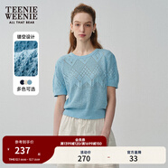Teenie Weenie小熊春夏鏤空鉤花泡泡袖套頭短款時(shí)髦毛衣針織衫女裝 淺藍色 M 165
