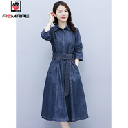 AEMAPE氣質(zhì)牛仔連衣裙女士2026年春季新款百搭寬松休閑顯瘦長(cháng)袖襯衫裙子 MX-10-3013_藍色  L