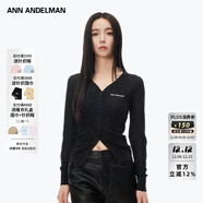 ANN ANDELMAN滿(mǎn)天星薄開(kāi)衫黑色修身長(cháng)袖毛針織衫秋季外搭 黑色 S