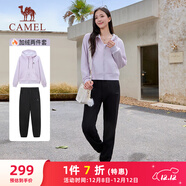 駱駝（CAMEL）加絨連帽運動(dòng)服女裝束腳休閑兩件套裝 C24CAYL6605 星月紫/黑 M