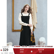 兩三事梵高假兩件針織連衣裙女2025秋冬季新款復古長(cháng)袖裙子默染時(shí)分 黑色-y S