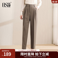 歐莎（OSA）高腰窄版OL職業(yè)垂感煙管西裝褲女通勤顯瘦直筒休閑褲子2025秋新款 咖色A XS