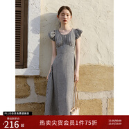 自巧小個(gè)子黑白格紋氣質(zhì)顯瘦度假連衣裙女2024夏裝新款收腰中長(cháng)裙 黑白格 XXS (1碼)