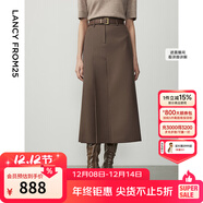 朗姿【朗姿羊毛Basic衣櫥】【明星同款】高級感a字半身裙冬季新款半裙 淺咖色 XL