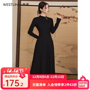 西遇法式氣質(zhì)長(cháng)袖針織連衣裙女2025新款秋冬設計感簡(jiǎn)約長(cháng)裙 黑色 L