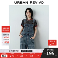 UR2025秋季新款女裝潮流做舊水洗貓須牛仔背帶褲UYV850122 藍色 27