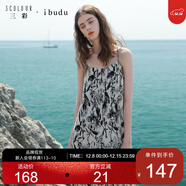 三彩2025夏季新款雪紡壓皺連衣裙無(wú)袖吊帶裙花卉寬松長(cháng)裙女