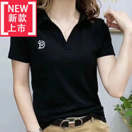 愛(ài)夸貓【特價(jià)撿漏】品牌輕奢高檔帶領(lǐng)t恤女體桖衫女夏季新款T恤polo衫女 【2171】黑色 XL