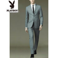 花花公子（PLAYBOY ESTABLISHED 1953）男裝 2020新款西裝男套裝商務(wù)休閑男外套免燙西服套裝婚 淺灰色 100 【44上衣/28褲 子100-115斤
