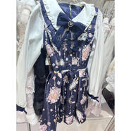 liz星月寶石新款重工ita蓬蓬甜美可愛(ài)量產(chǎn)型印花連衣裙長(cháng)袖 藍色連衣裙 4XL