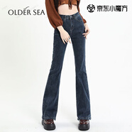 OLDER SEA微喇牛仔褲女秋季2025新款小個(gè)子喇叭褲女復古高腰顯瘦闊腿褲子女 藍灰色 常規 M 建議99-110斤