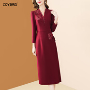 歐迪鳥(niǎo)（ODYBIRD）正式場(chǎng)合紅色連衣裙女秋季2025新款設計感氣質(zhì)釘珠顯瘦包臀裙 紅色 2XL