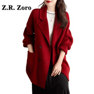 Z.R.Zoro輕奢品牌大衣女2025冬季新款純色西裝領(lǐng)純羊毛大衣潮流百搭外套女 法國紅 S
