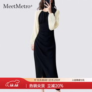 MeetMetro瑪依爾2025秋季新撞色拼接不規則開(kāi)叉修身包臀連衣裙女 黑色【現貨閃電發(fā)】 M