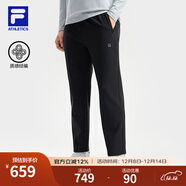 FILA 斐樂(lè )官方男士針織長(cháng)褲2025冬季新款健身運動(dòng)基礎加絨直筒褲 深黑-BK L 175/84A/L
