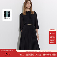 ScofieldScofield女裝法式小高圓領(lǐng)優(yōu)雅通勤七分袖百褶連衣裙氣質(zhì)中長(cháng)裙 黑色 M 165