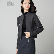 ONE BUYE【新品】2026春季時(shí)尚氣質(zhì)格雷灰拉鏈開(kāi)衫外套百搭顯瘦針織衫女 深灰色 L