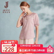經(jīng)典故事（JANE STORY）經(jīng)典故事上裝2025新款夏季麻料襯衫女短袖寬松小眾條紋襯衣小個(gè)子 粉黑條 M