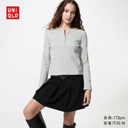 優(yōu)衣庫女裝羅紋亨利領(lǐng)T恤/長(cháng)袖修身短款內搭打底479591 487908 487908/02淺灰色 3XL