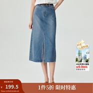 茵曼（INMAN）時(shí)尚復古開(kāi)叉牛仔半身裙女2025春秋高腰顯瘦舒適中長(cháng)裙子 淺牛仔藍 M