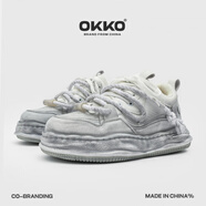 OKKO隱形增高7cm覆古溶解鞋子男夏季潮牌運動(dòng)鞋紅色水洗帆布鞋女 灰色 42 男碼
