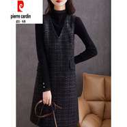 皮爾卡丹（pierre cardin）復古小香風(fēng)粗花呢無(wú)袖V領(lǐng)背心裙2025秋冬新款減齡馬甲中長(cháng)連衣裙 黑色 單件連衣裙 M 建議親85-100斤