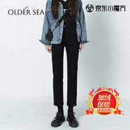 OLDER SEA黑色九分直筒牛仔褲女2025年秋季新款小個(gè)子高腰顯瘦秋裝煙管褲子 黑色 加絨 L 28（建議101-109斤）