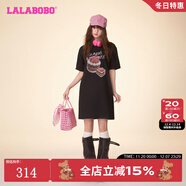 拉拉波波夏季新款蛋糕涂鴉T恤連衣裙女寬松顯瘦甜欲短裙子CBDB-WLZY11 黑色 S