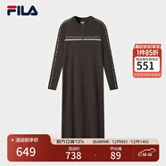 FILA 斐樂(lè )官方女子編織連衣裙2025冬新款修身半拉鏈連身毛衣長(cháng)裙 深巖褐-BN XS 155/76A/XS