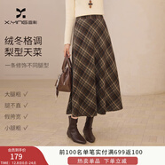 香影復古格子毛呢半身裙女2025冬季新款含羊毛高腰顯瘦咖色中長(cháng)裙 咖色 S 155/80A/85-95斤