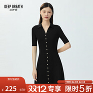 深呼吸DEEP BREATH女裝V型翻領(lǐng)高腰收腰A字洋裝短袖連衣裙A500190 黑 S (2碼)