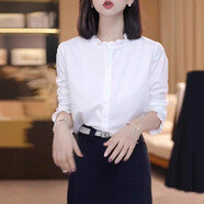 法式高級感白色木耳邊長(cháng)袖襯衫女2025新款春秋時(shí)尚洋氣顯瘦上衣 白色 L 建議100-118斤