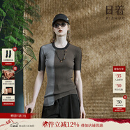 日著(zhù)原創(chuàng  )圓領(lǐng)修身短袖T恤2025秋季新款圓領(lǐng)撞色針織打底衫上衣女 輕雨灰 M
