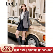 百圖betu女裝秋季新款短外套法式復古拼色領(lǐng)提花西裝外套2309T60 灰色 XS