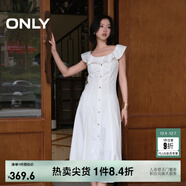 ONLY2025夏季新款減齡飛袖荷葉領(lǐng)拼接牛仔裙連衣裙女|125242007 J2G米白色 XS