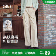 森馬（Semir）休閑褲女純棉打褶闊腿褲腰帶秋復古磨毛長(cháng)褲顯腿長(cháng)101524127005A