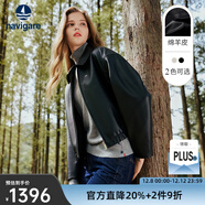 Navigare意大利小帆船短款女士真皮皮衣秋季時(shí)尚百搭上衣翻領(lǐng)羊皮革外套 暗夜黑 XL